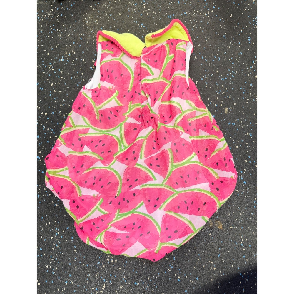 Sunshine Baby Watermelon Bubble Romper Pink Green Pom Pom Trim 9 Months